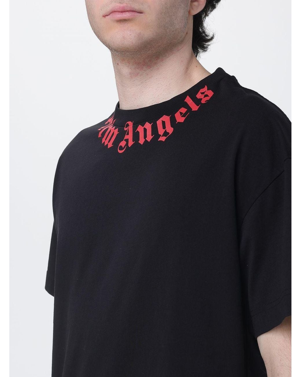 Palm Angels Black Cotton T-Shirt With Logo for men