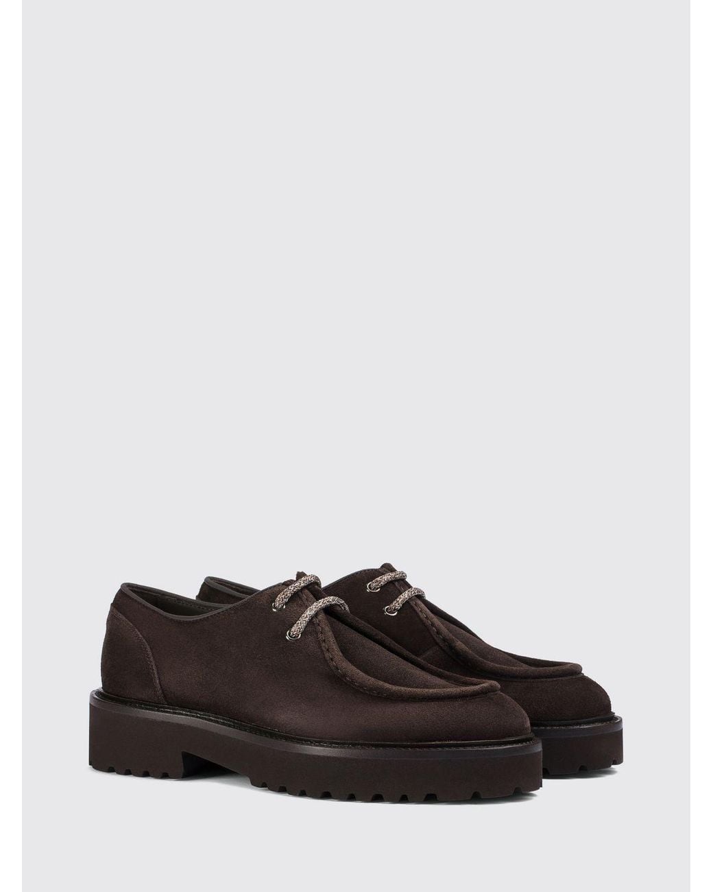 Doucal's White Suede Derby Shoes With Serrated Rubber Sole