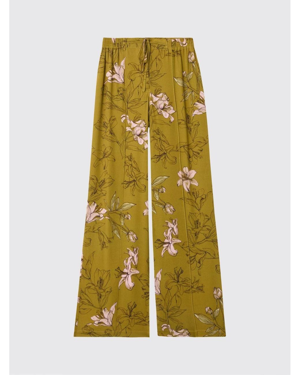 Twinset Yellow High-Waisted Floral Print Viscose Palazzo Trousers