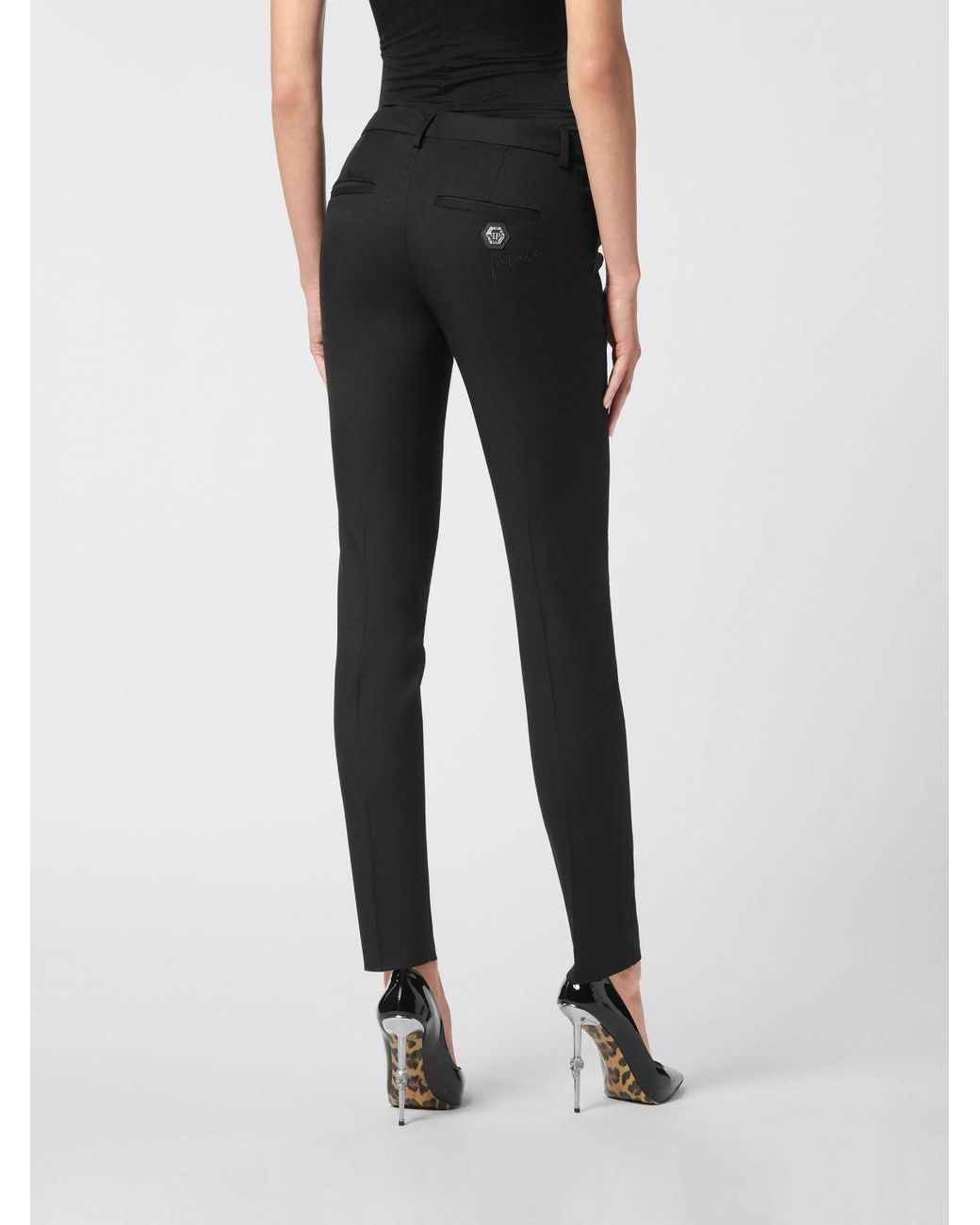 Philipp Plein Black Mid-Rise Skinny Stretch Cady Trousers With Hexagon Logo