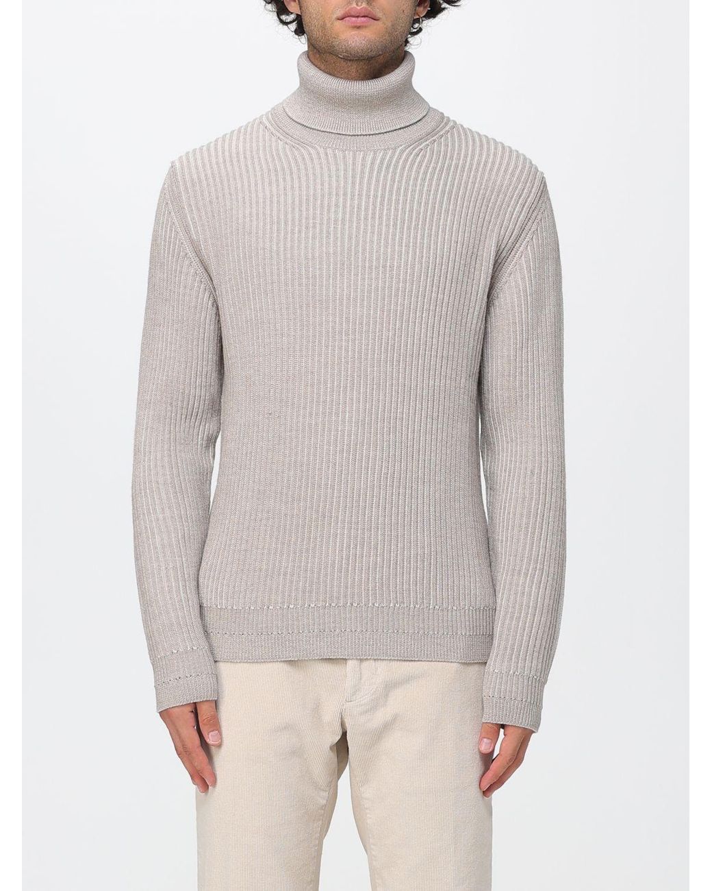 Zanone Gray Slim Fit Virgin Wool Roll Neck Jumper With Ribbed Finishes for men