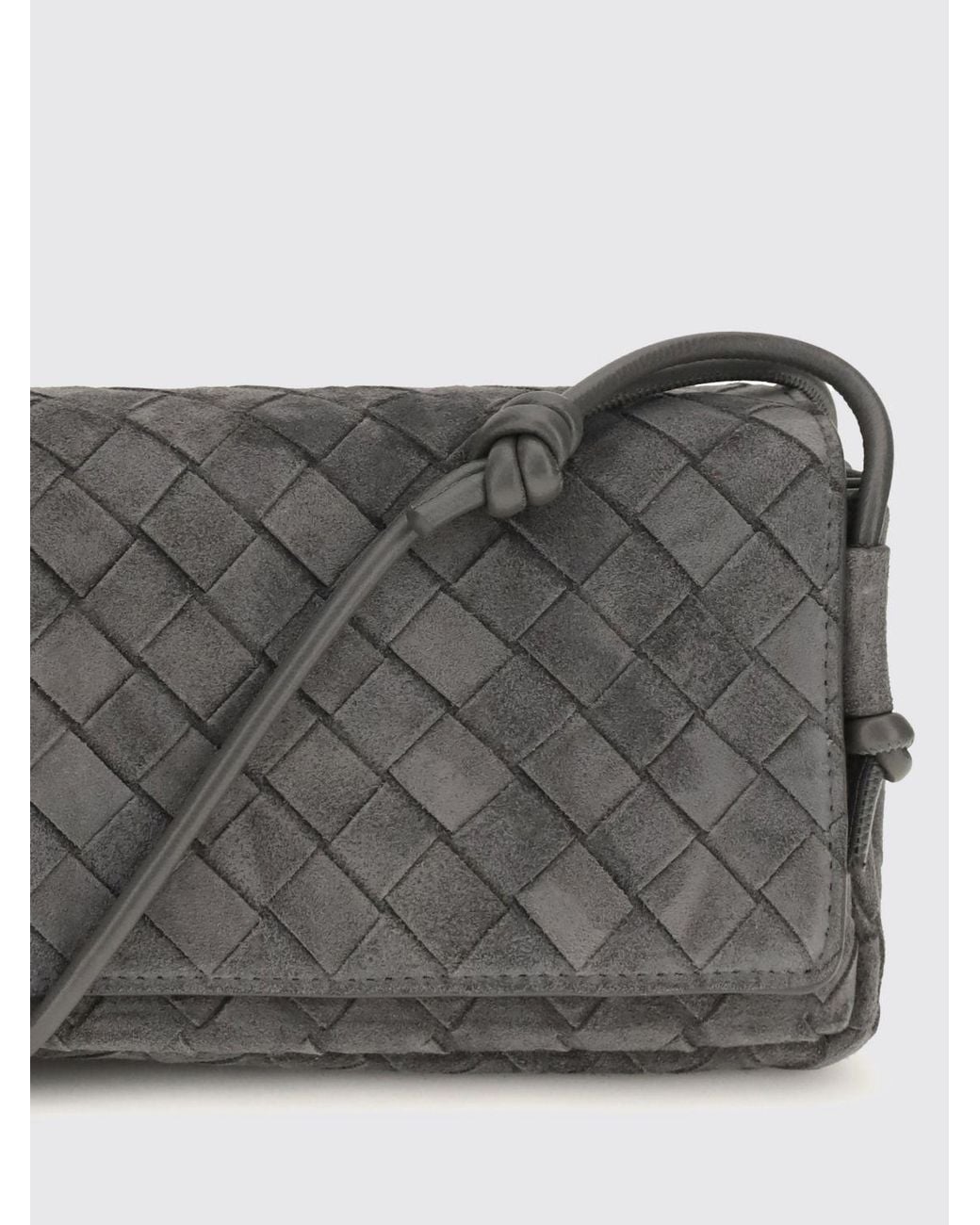 Bottega Veneta Gray Notturno Intrecciato Suede Calfskin Shoulder Bag With Knotted Strap