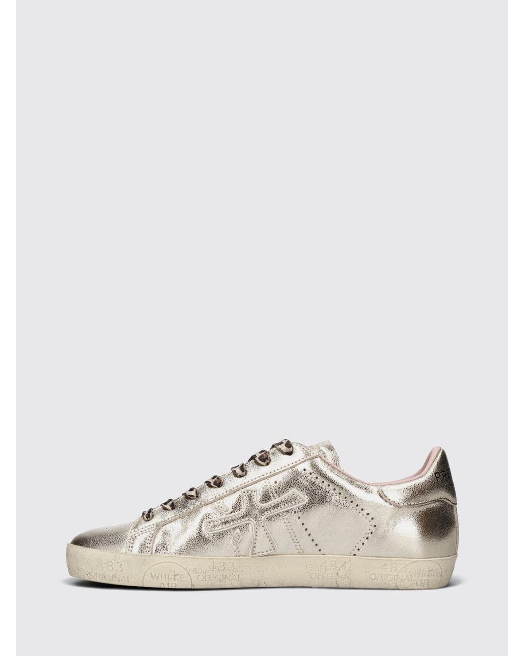 Premiata Natural Stevend Calfskin Sneakers With Contrasting Details And Logo