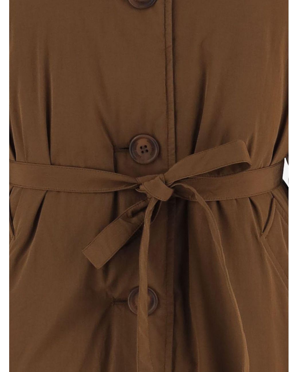 Ienki Ienki Brown Long Waterproof Nylon Trench Coat With Belt