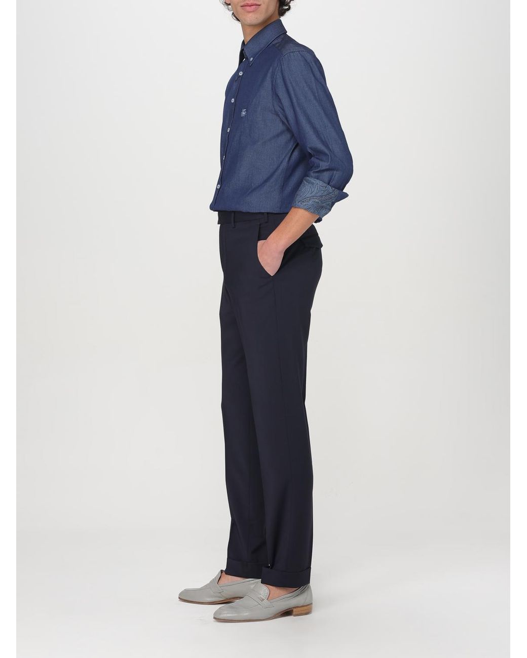 Etro Blue Cotton Shirt With Logo for men