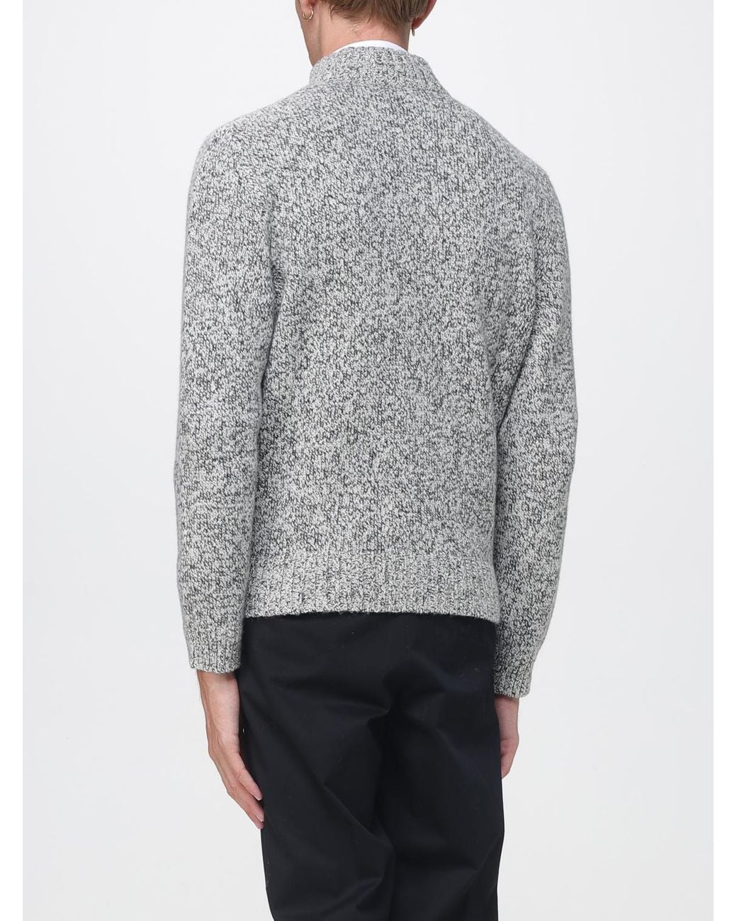 Lardini Gray Wool Cardigan With High Roll Neck Collar And Zip Closure for men