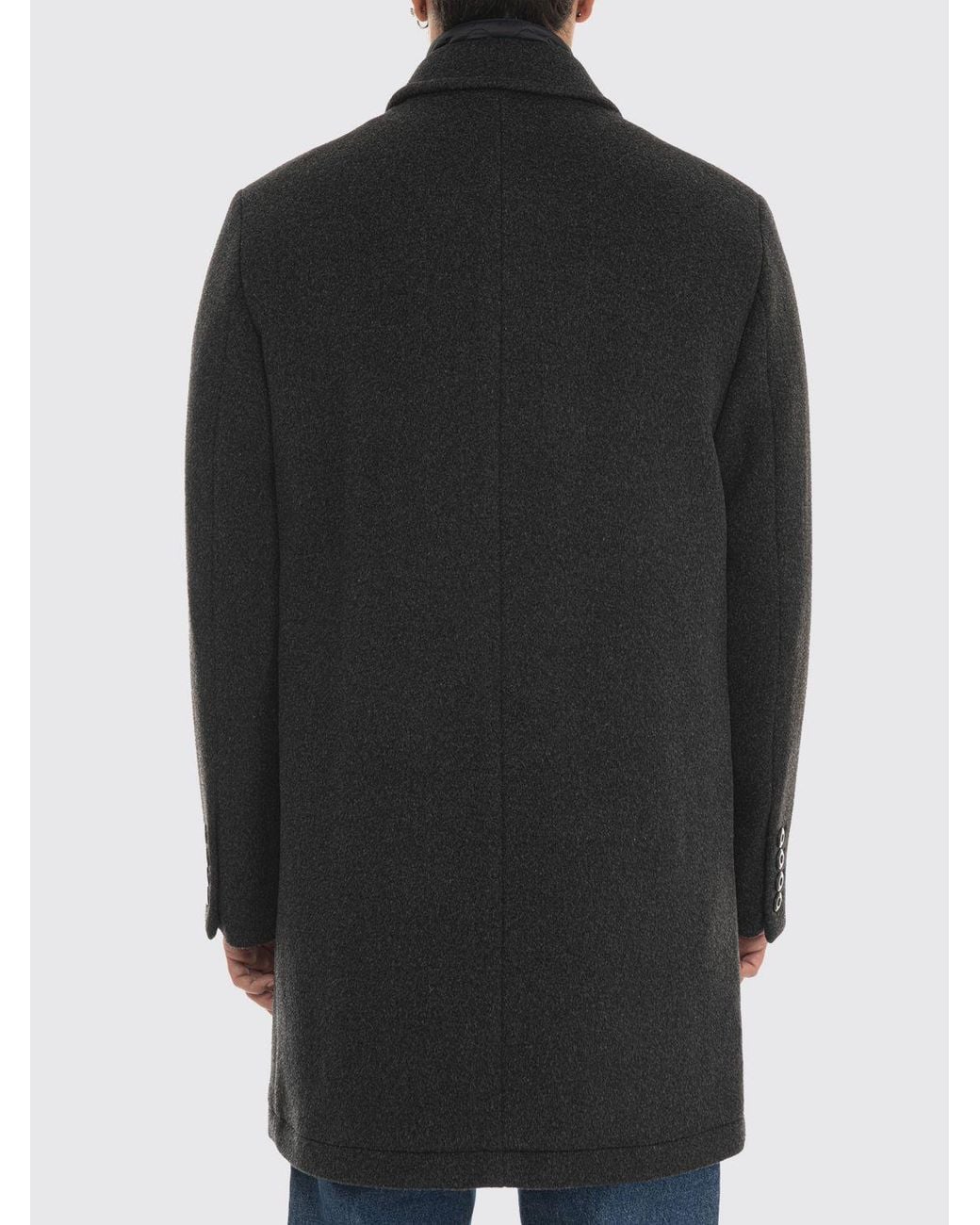 Peuterey Black Single-Breasted Knee-Length Wool Coat With Button Closure for men