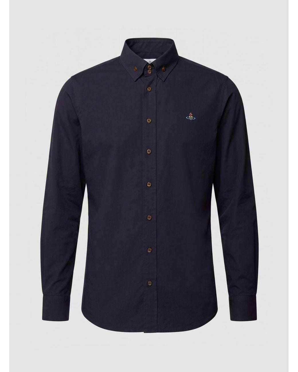 Vivienne Westwood Blue Cotton Poplin Shirt With Orb Logo And Button-Down Collar for men