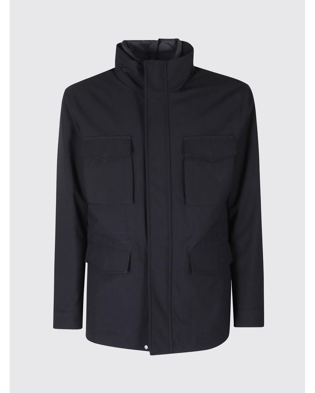 DUNO Black Polyester Utility Parka With High Neck And Flap Pockets for men