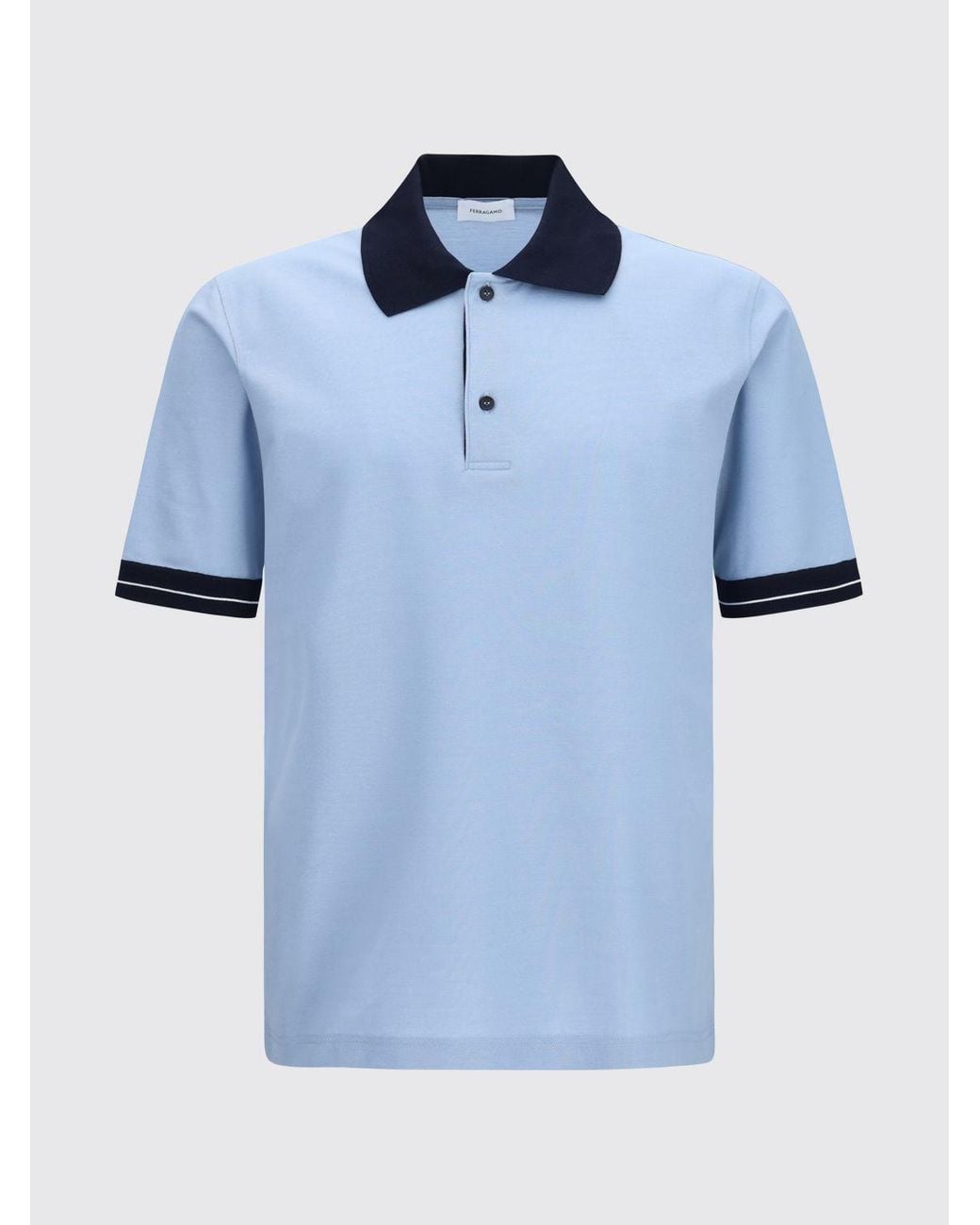 Ferragamo Blue Short-Sleeved Cotton Polo Shirt With French Collar for men