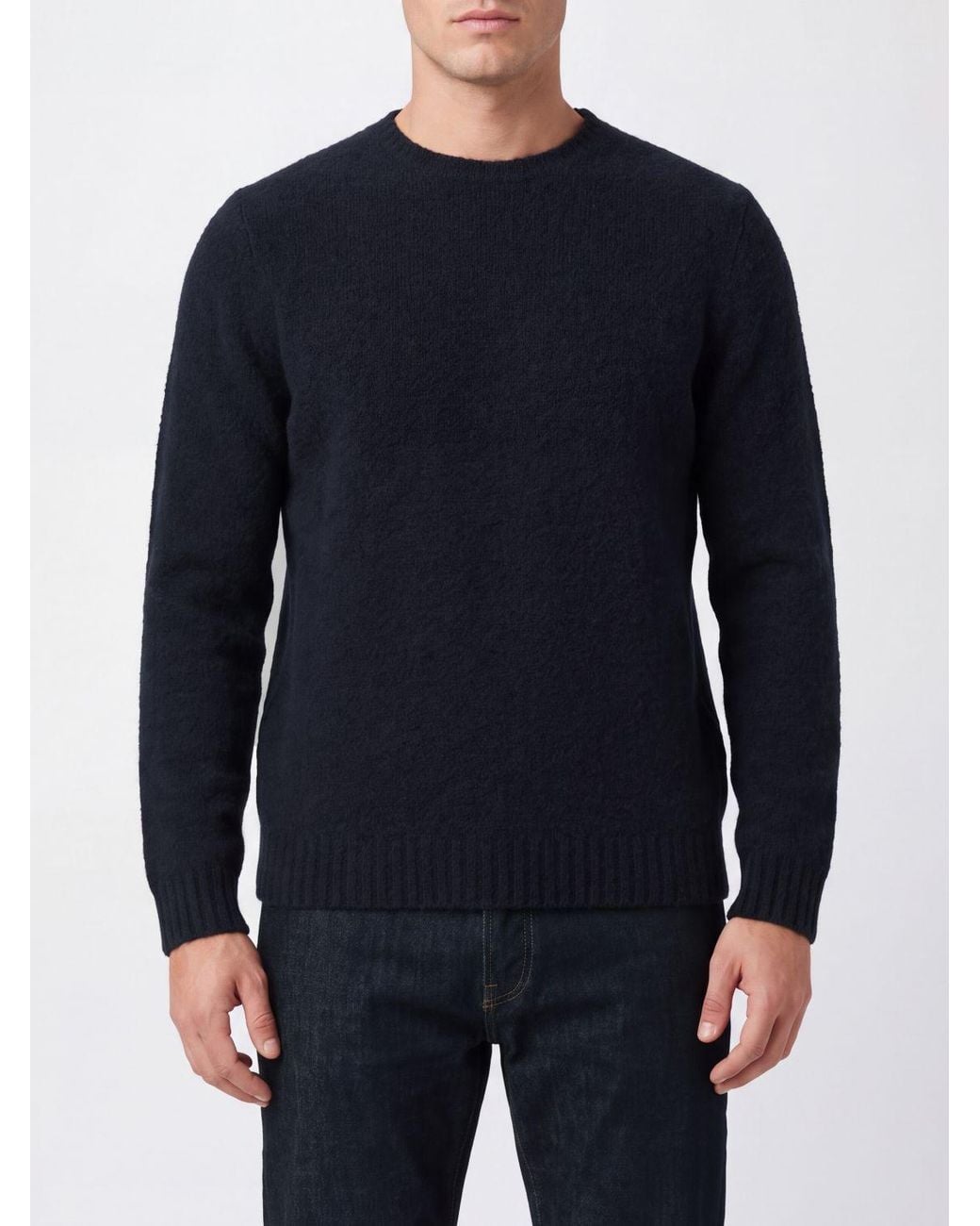 Fedeli Blue Crew-Neck Wool Blend Jumper With Long Sleeves And Ribbed Trims for men