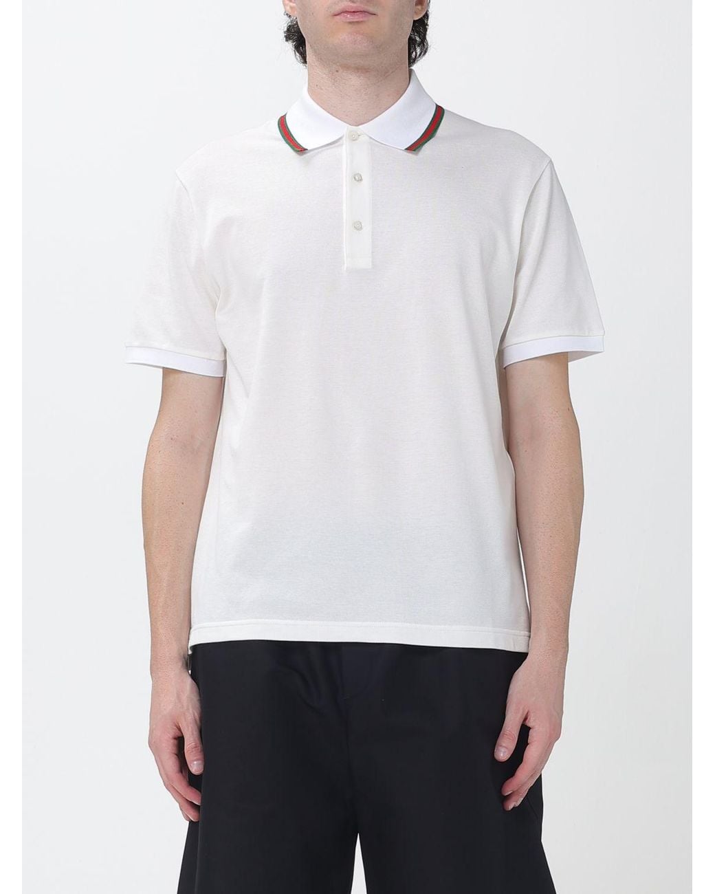 Gucci White Short-Sleeved Cotton Polo With Web Detail And Contrast Trim for men