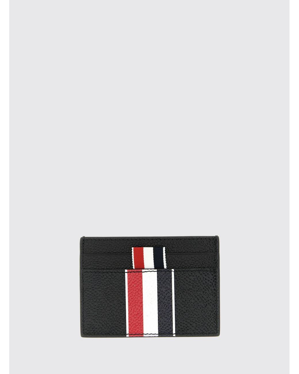 Thom Browne Black Grained Leather Card Holder for men