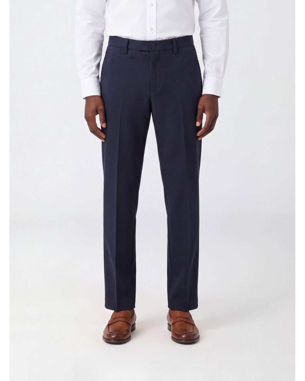 Seventy Blue Straight Cut Wool And Cotton Blend Chino Trousers With Pleats for men