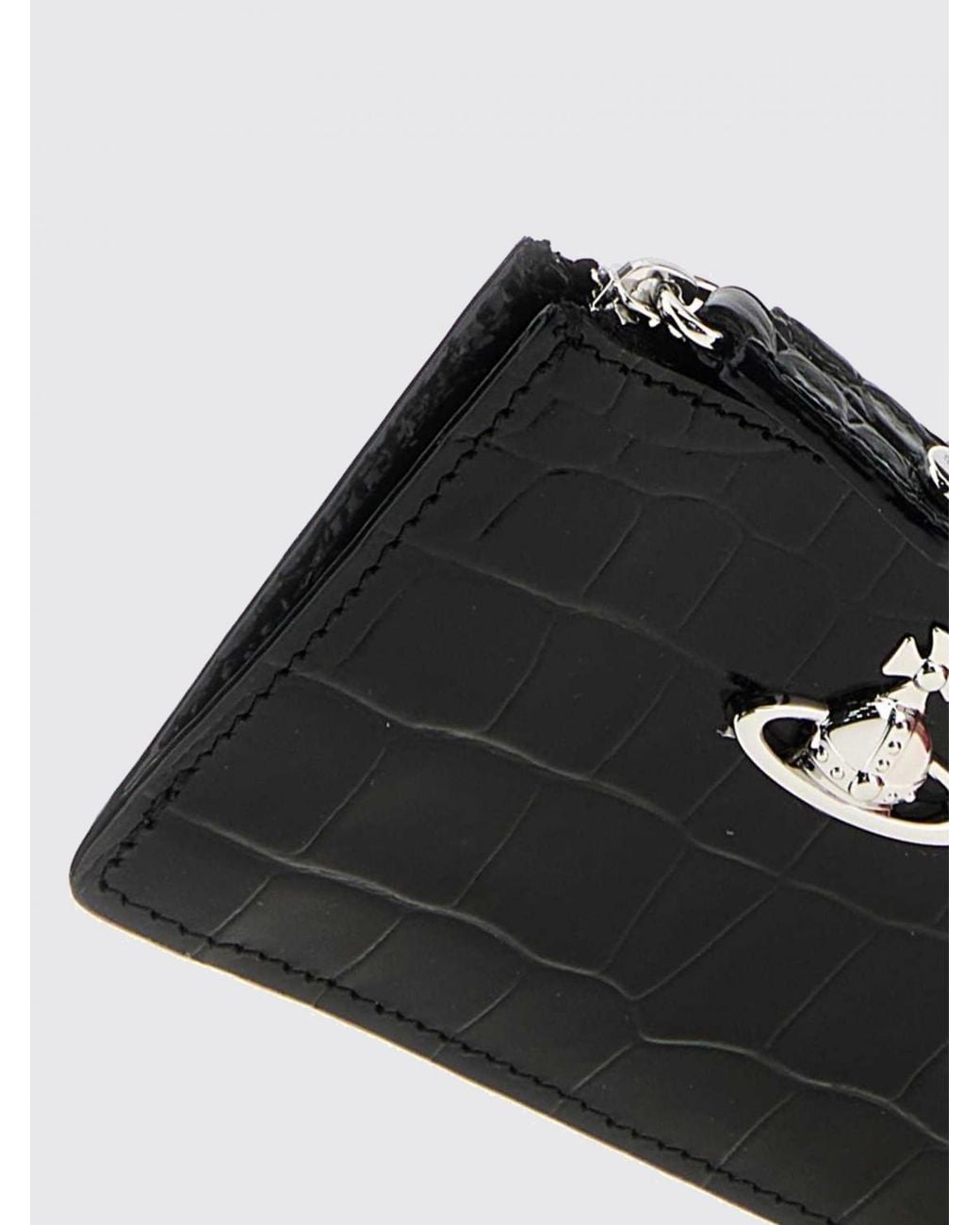 Vivienne Westwood Black Croc-Effect Calf Leather Card Holder With Orb Logo