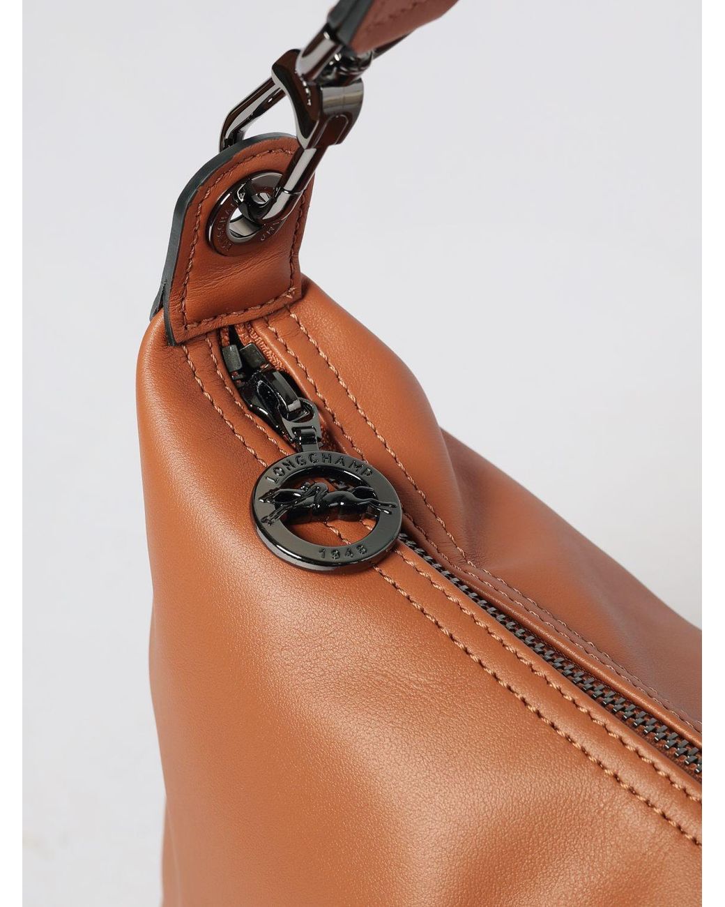 Longchamp Brown Le Pliage Xtra Large Calfskin Leather Shoulder Bag With Logo