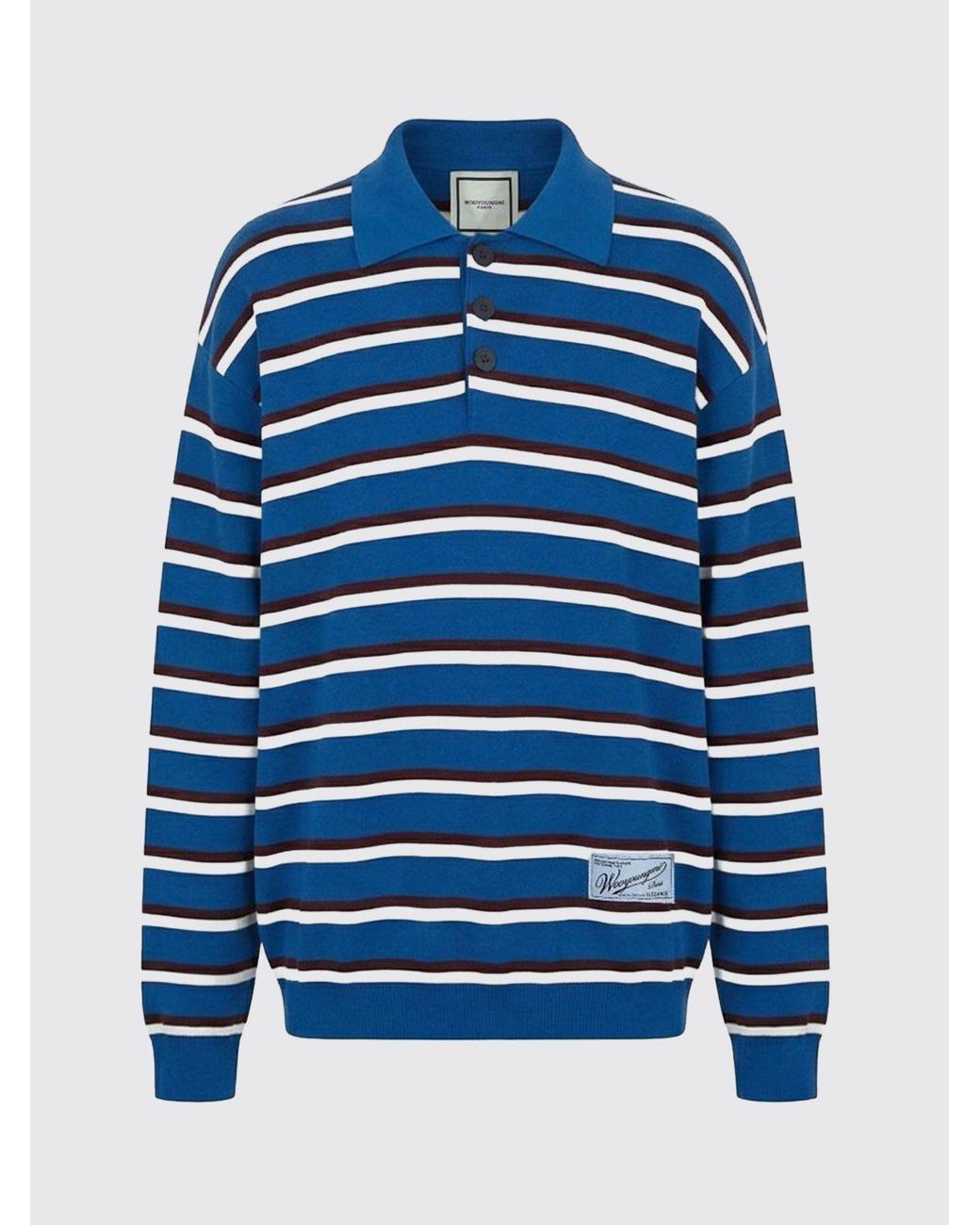 Wooyoungmi Blue Long-Sleeved Knit Polo Shirt for men