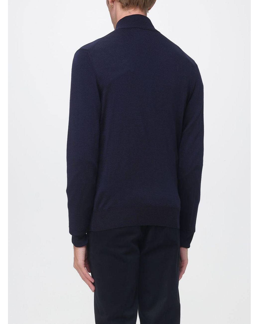 Canali Blue Merino Wool Turtleneck Jumper With Half-Zip Closure for men