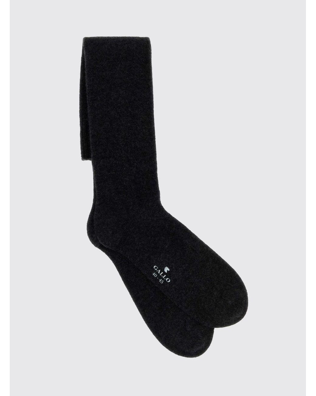 Gallo Black Calf-High Stretch Cashmere-Blend Socks With Contrast Logo for men