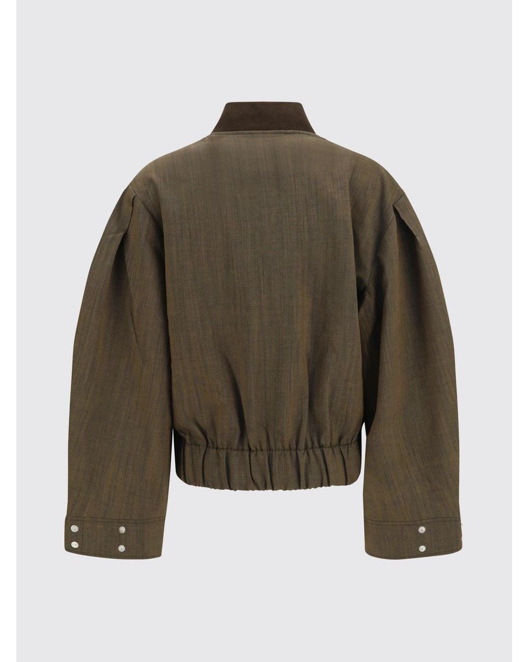 Ganni Brown Relaxed Fit Merino Wool Cropped Bomber Jacket With Zip Closure