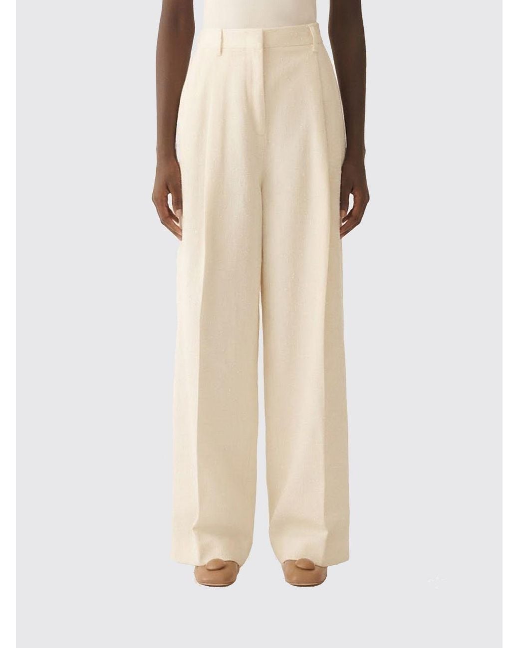 Fabiana Filippi Natural Virgin Wool Blend Wide-Leg Trousers
