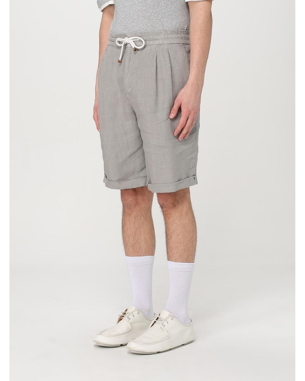 Brunello Cucinelli Gray Linen Bermuda Shorts for men