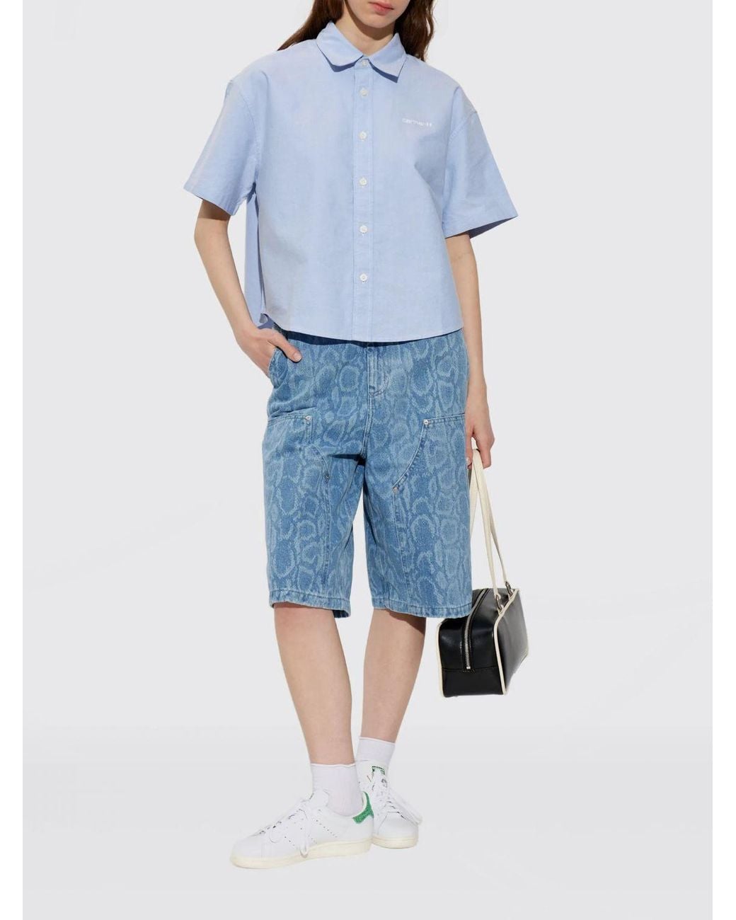 Carhartt Blue Python Print Denim Bermuda Shorts Snake Nixon Double Knee