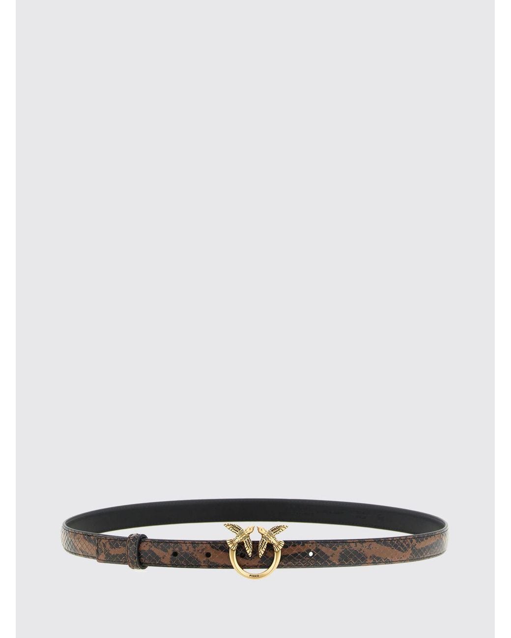 Pinko White Python-Print Leather Belt With Love Birds Logo Buckle