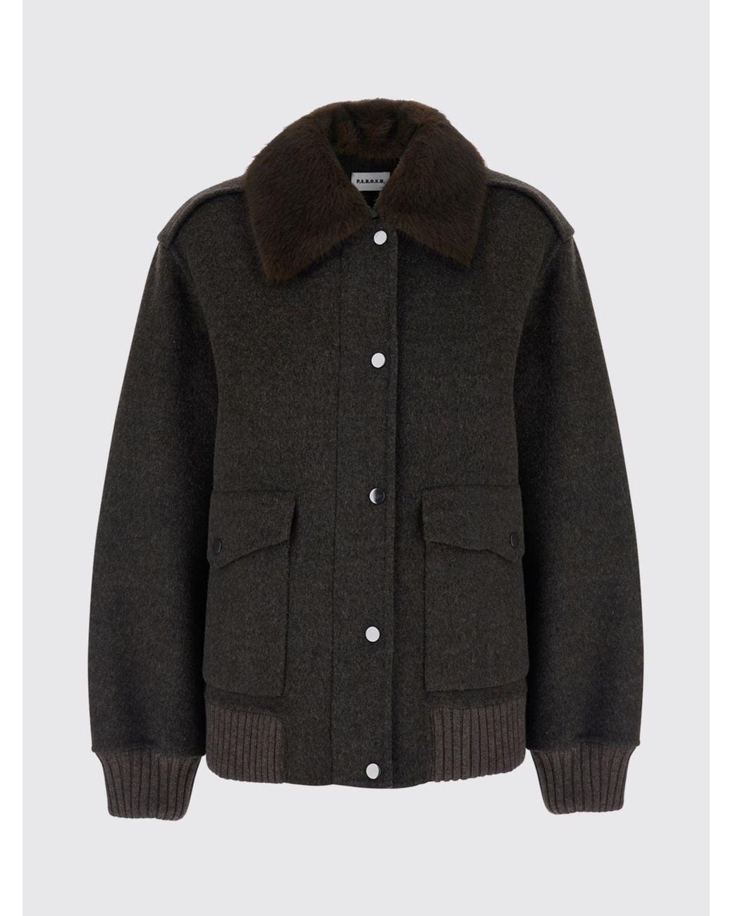 P.A.R.O.S.H. Black Pure Wool Bomber Jacket P.A.R.O.S.H. With Fur Collar And Epaulettes