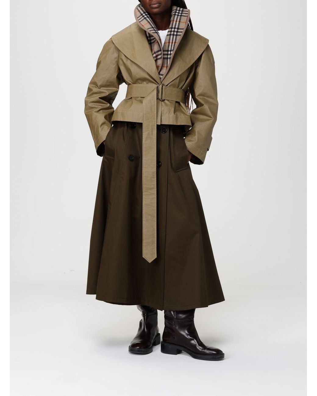 Burberry Green Waxed Cotton And Wool Jacket With Belt
