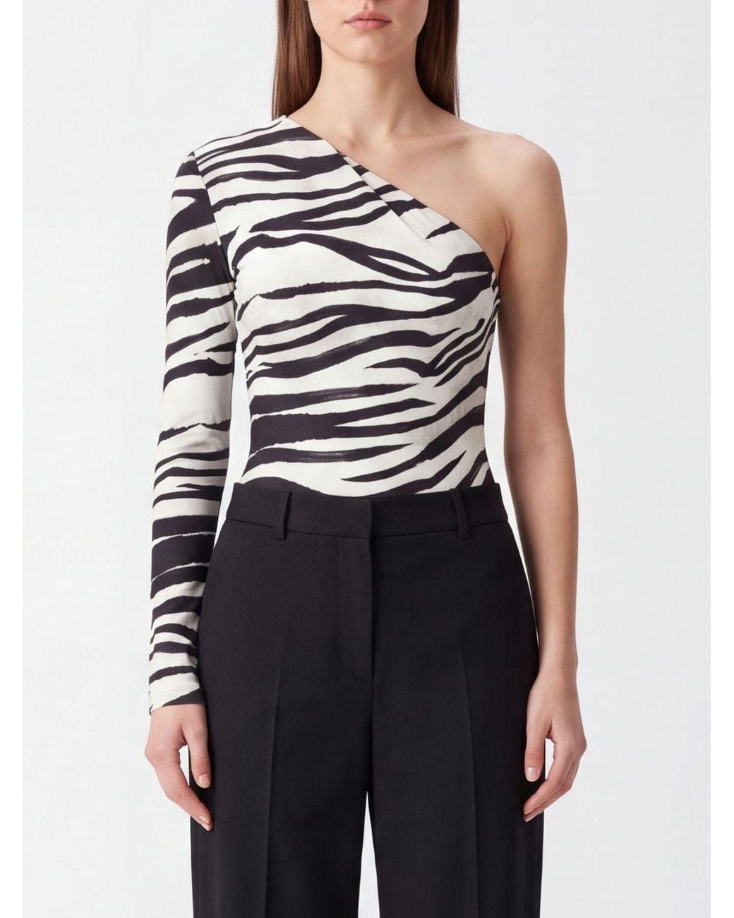 Patrizia Pepe Blue One-Shoulder Zebra-Print Stretch-Jersey Bodysuit