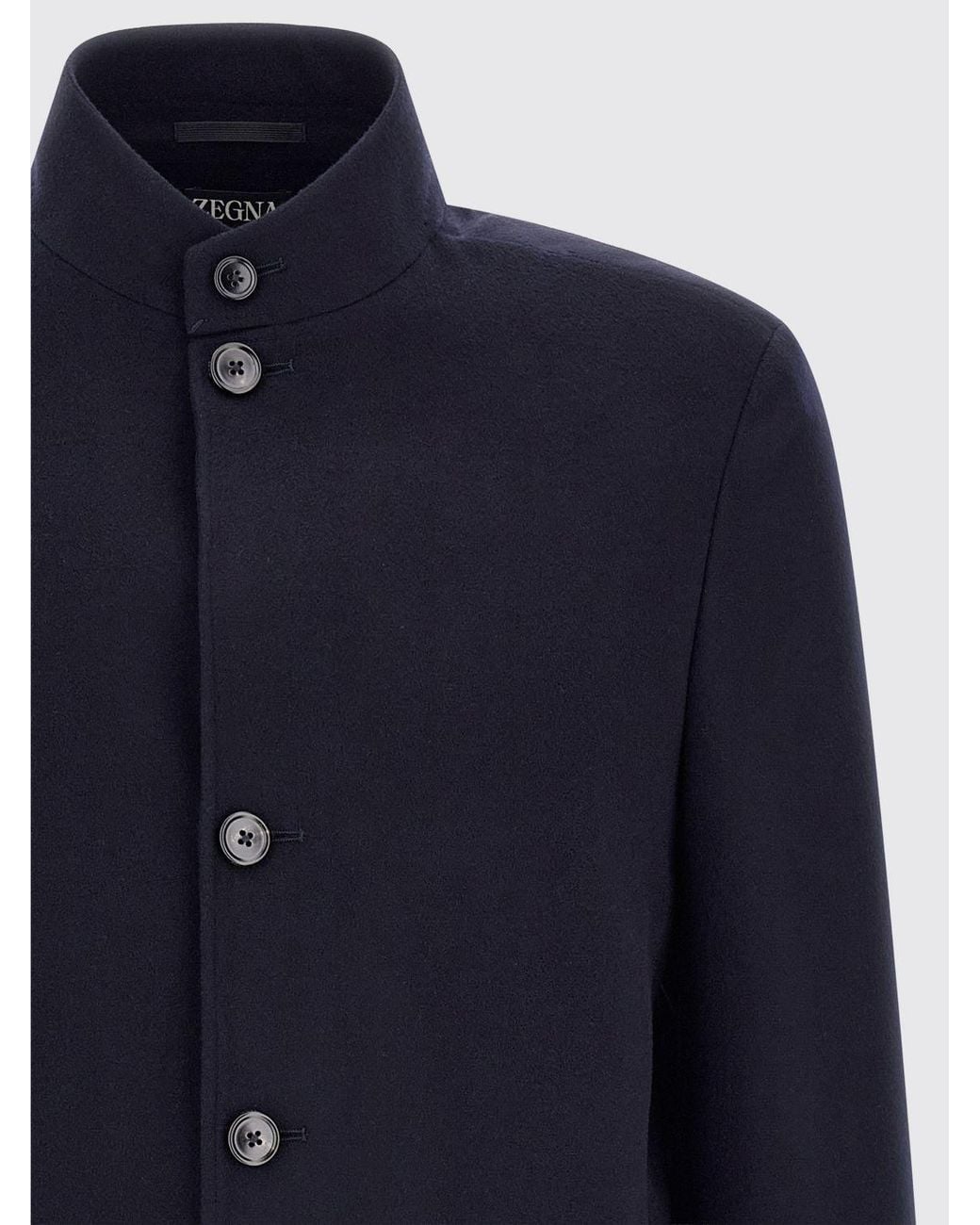 Zegna Blue Single-Breasted Pure Cashmere Blazer With Mandarin Collar for men