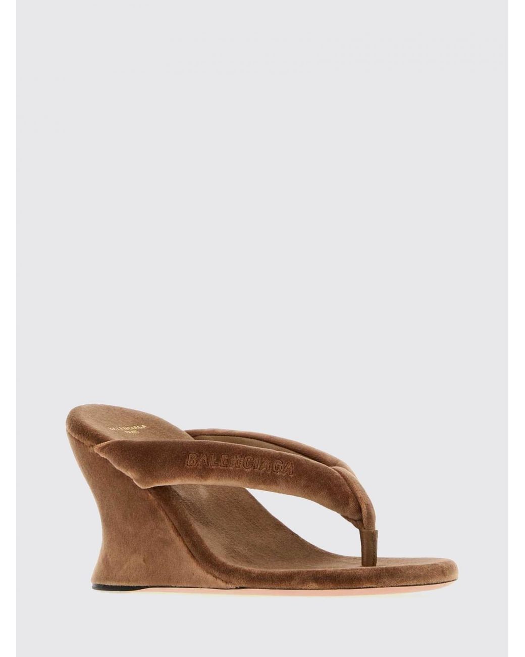 Balenciaga Brown Gaeta Velvet Wedge Thong Sandals