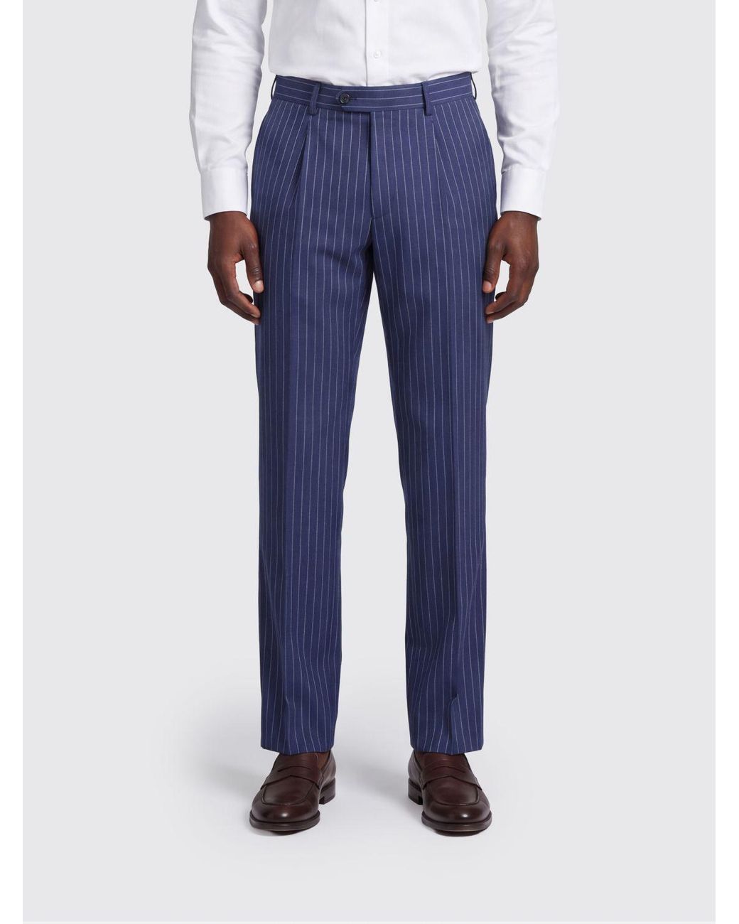Brunello Cucinelli Blue Slim Fit Pinstripe Virgin Wool Tailored Trousers for men