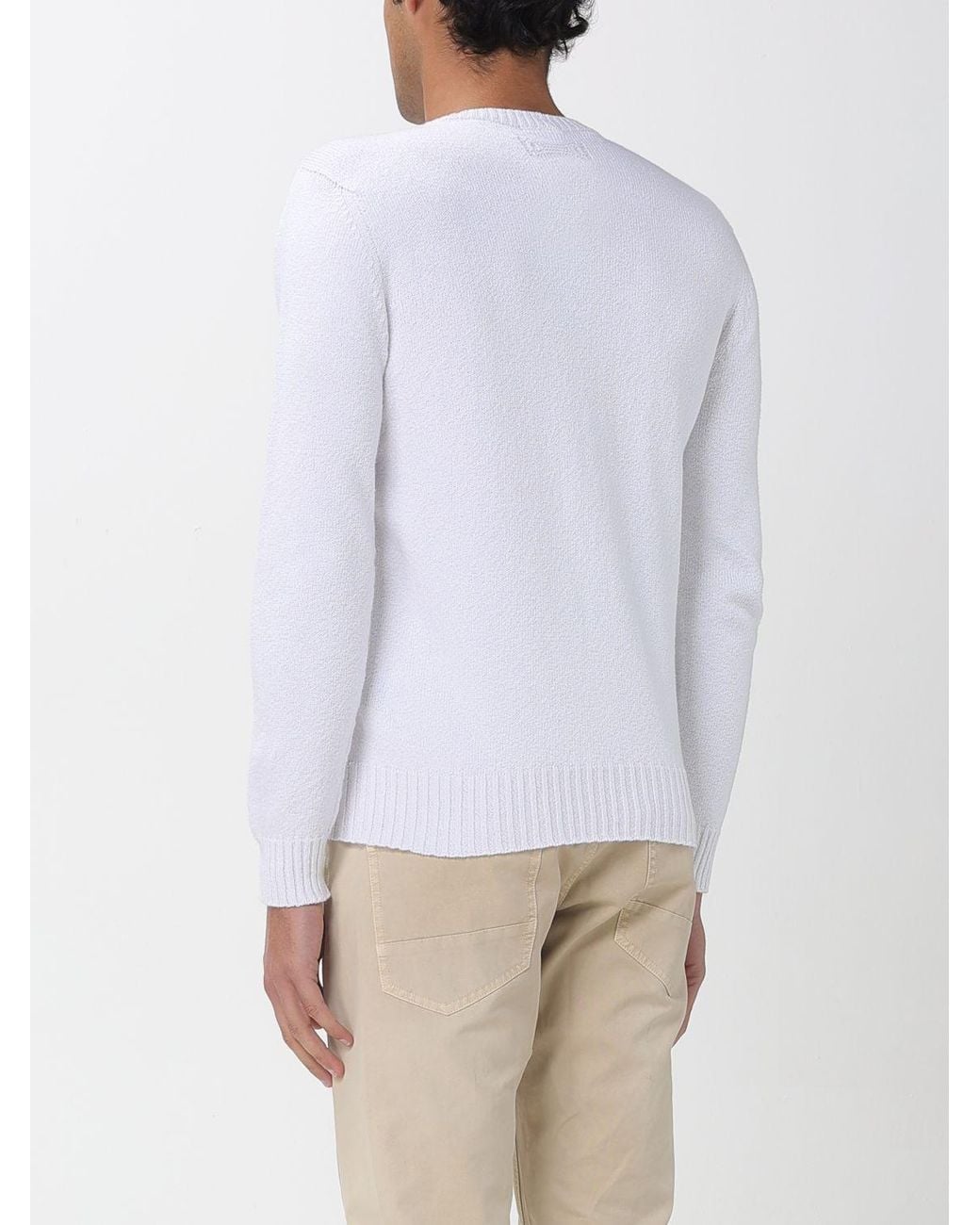 Drumohr White Cotton Crewneck Sweater for men