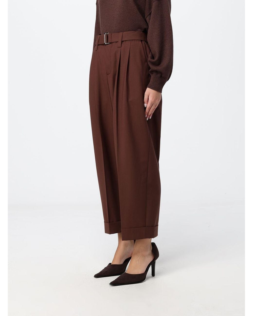 Brunello Cucinelli Brown Cropped Tailored Wool Blend Trousers With Darts