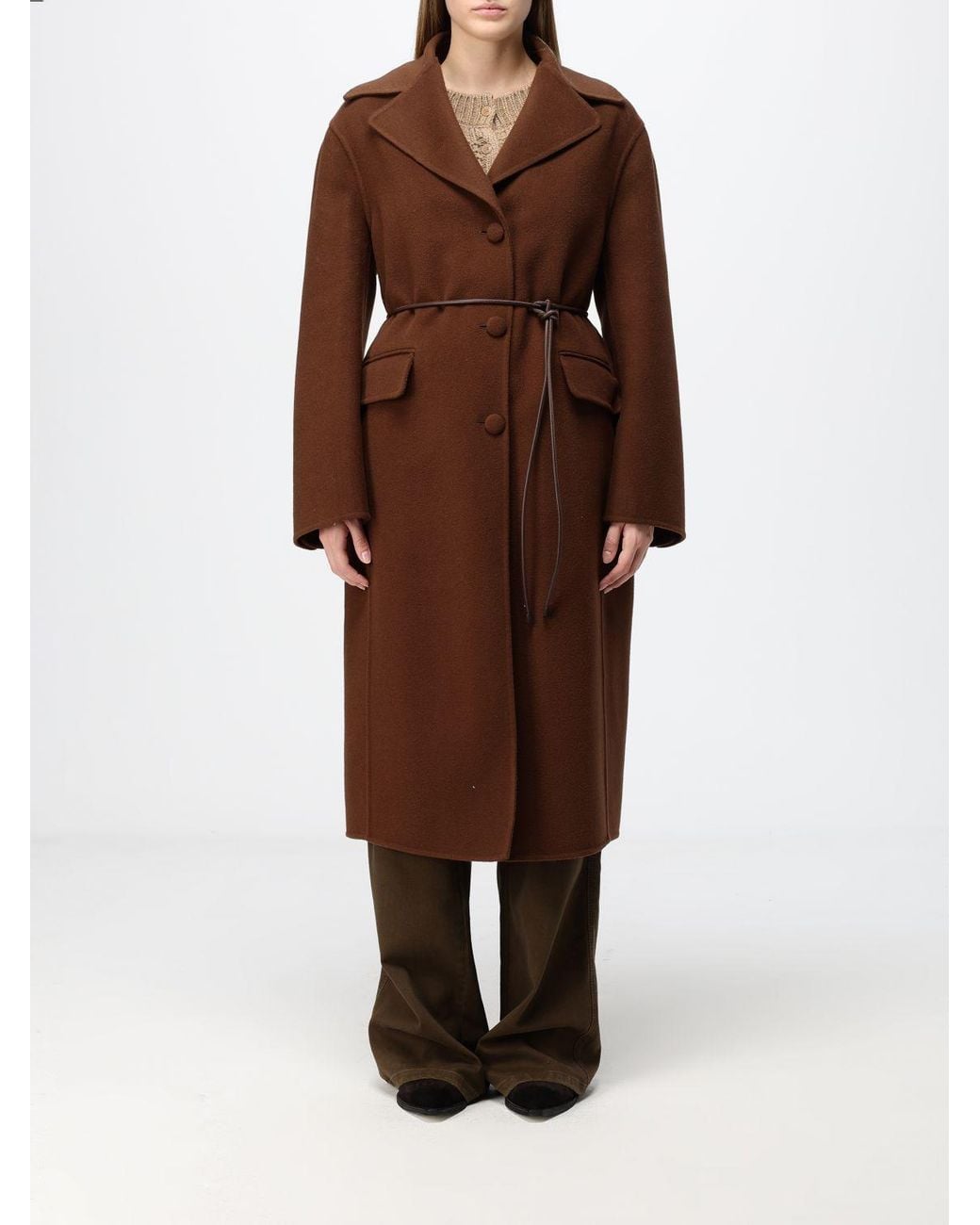 Ermanno Scervino Brown Single-Breasted Long Wool Coat With Waist Belt