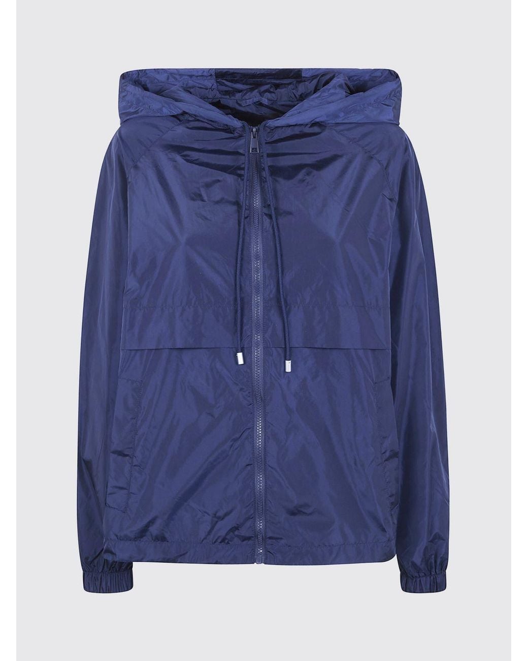 Semicouture Blue Technical Fabric Windbreaker Jacket With Hood And Zip Closure