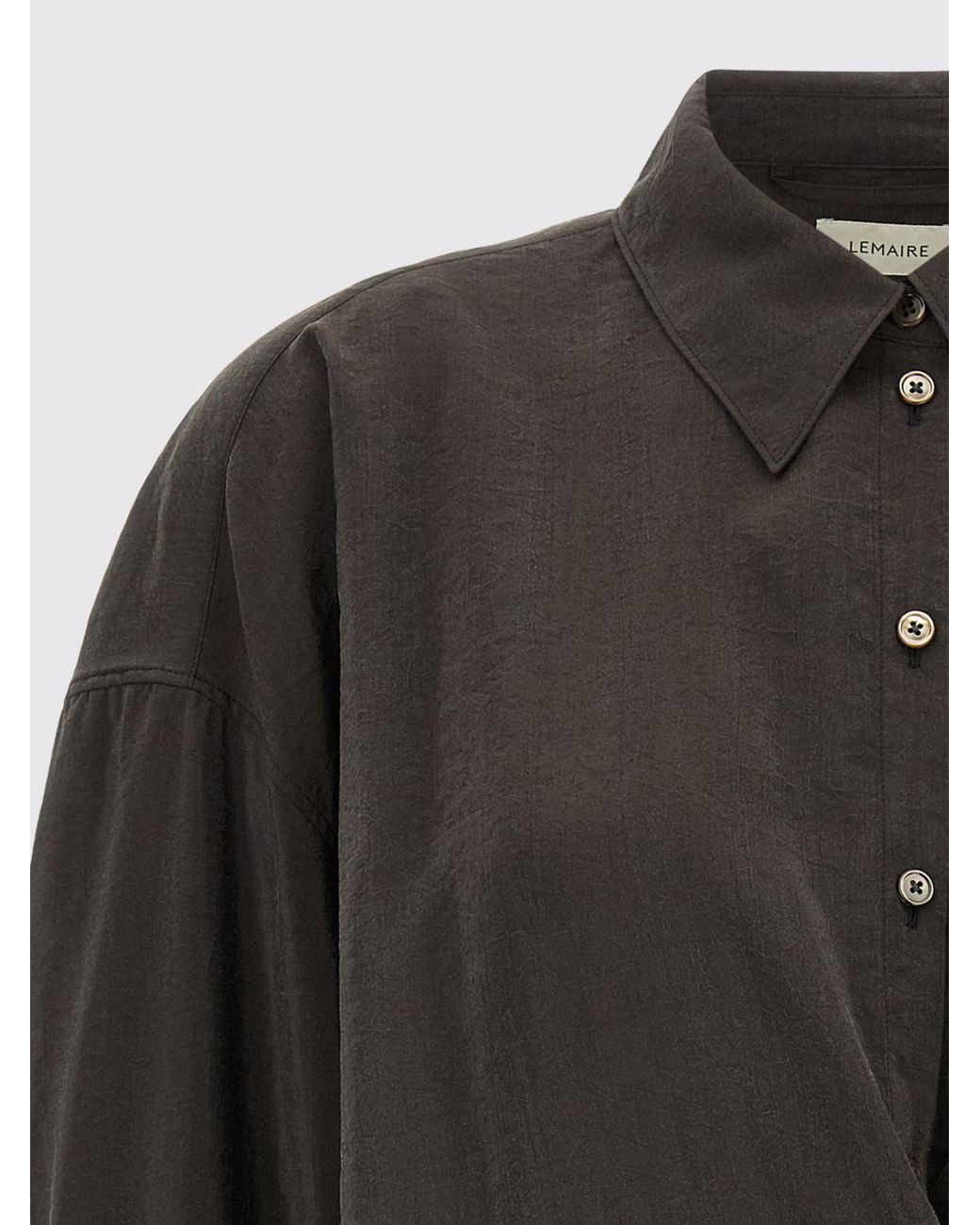 Lemaire Black Relaxed Fit Silk Blend Shirt With Asymmetric Closure