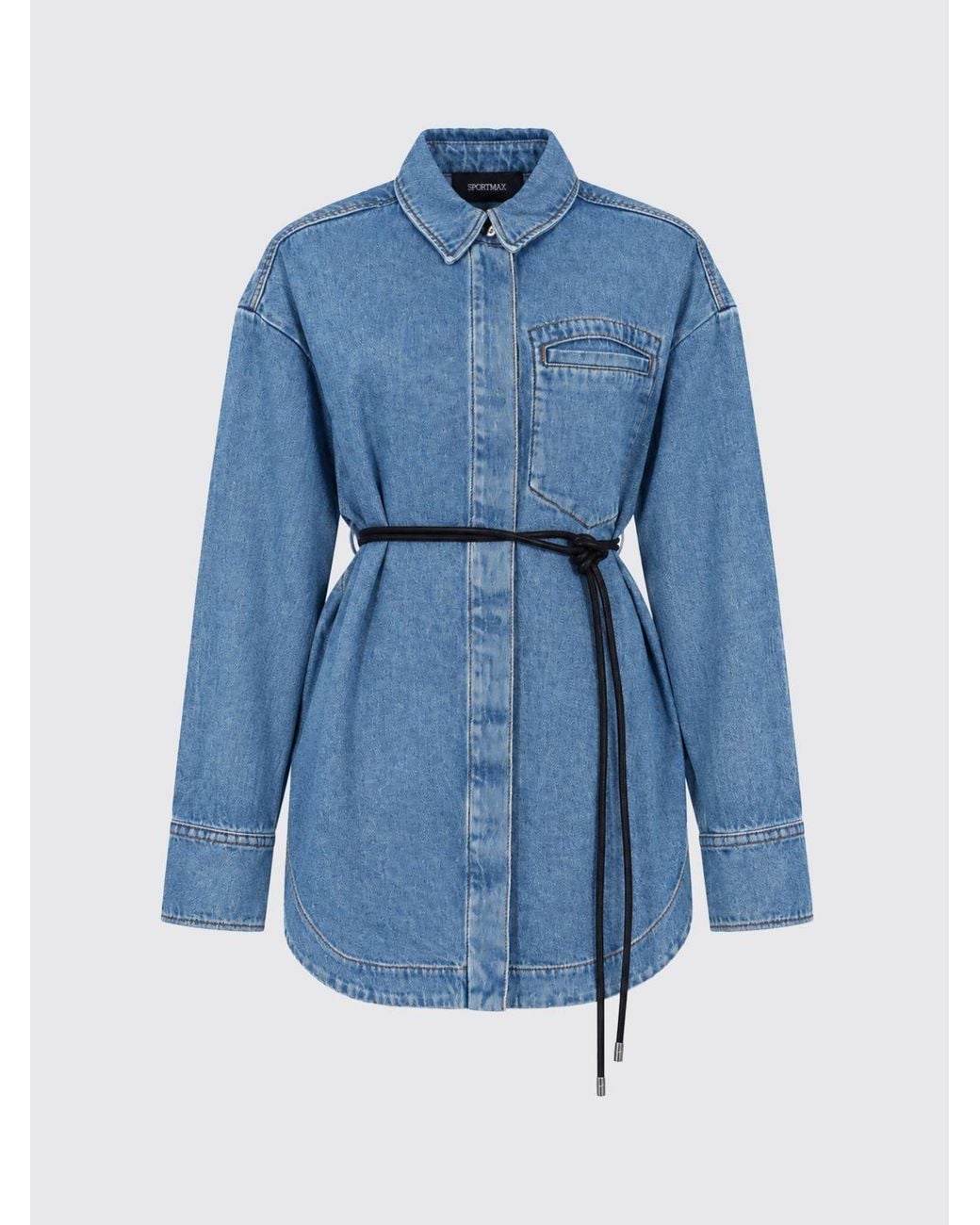 Sportmax Blue Lyocell Denim Shirt With Dropped Shoulders And Patch Pockets