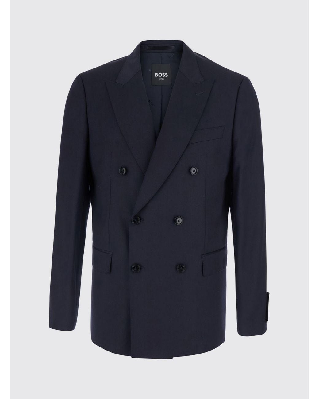Boss Blue Double-Breasted Pure Virgin Wool Blazer With Notch Lapels for men