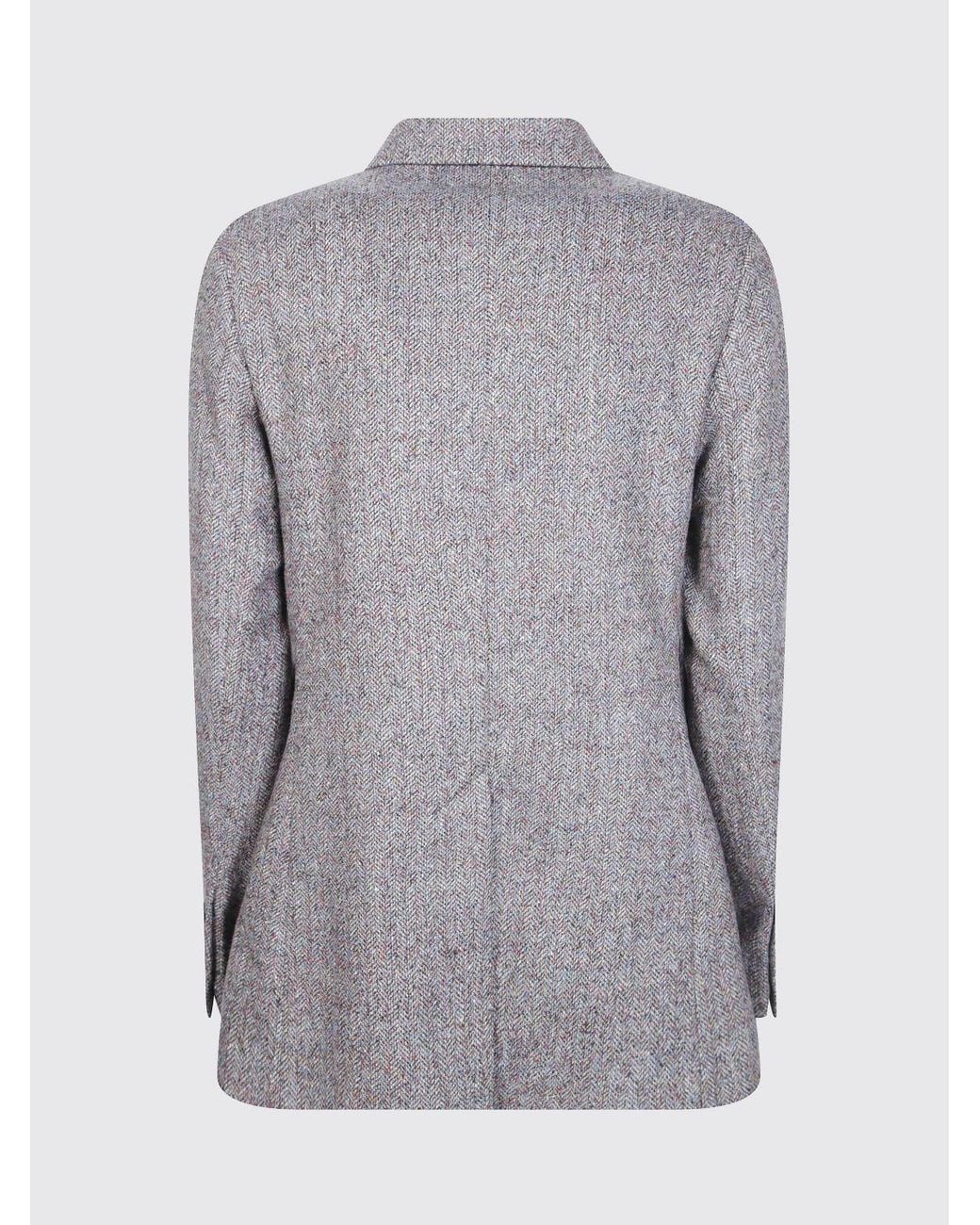 Circolo 1901 Gray Chevron Double-Breasted Wool And Silk Blazer
