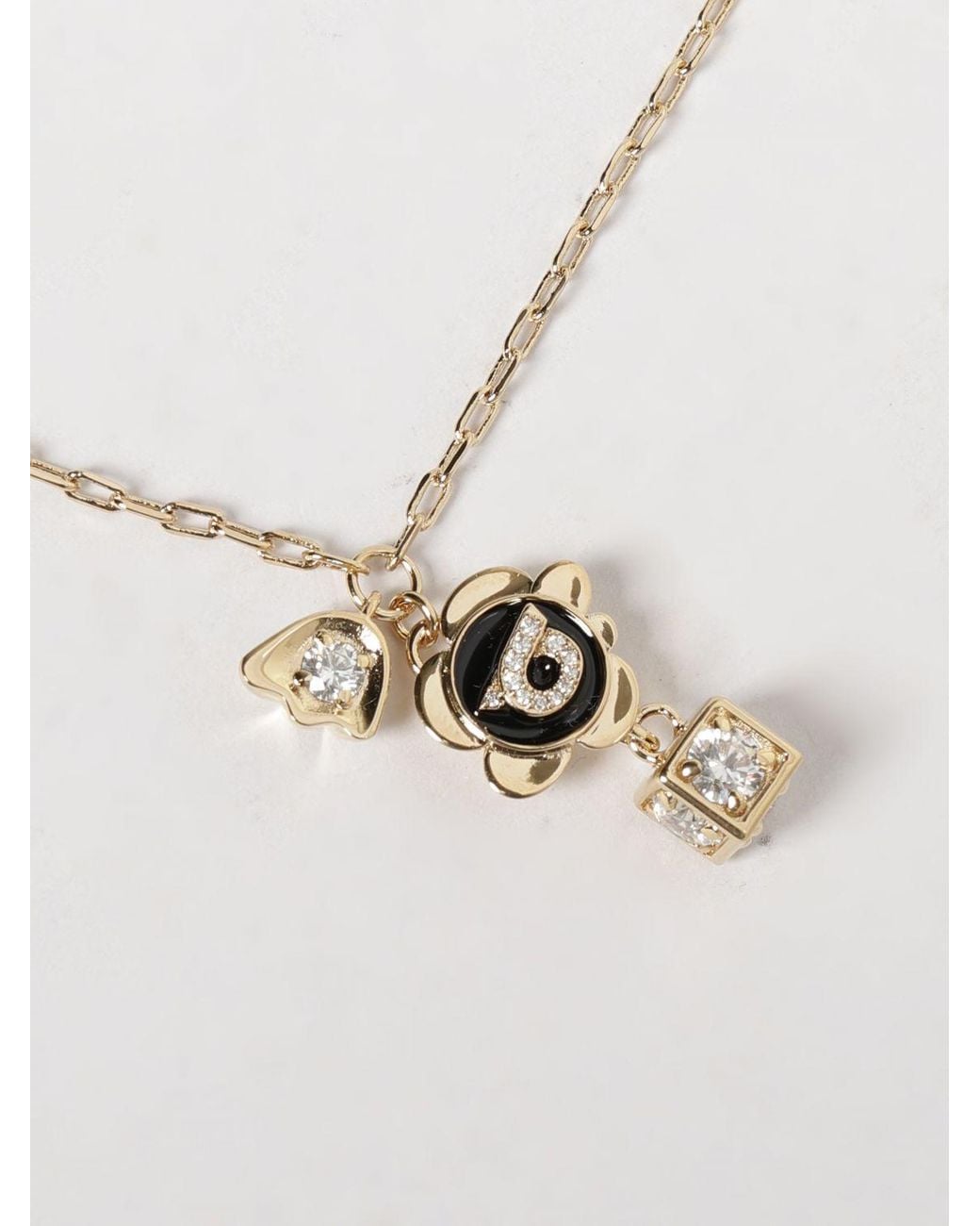 Ferragamo White Brass Necklace With Pendants And Crystals