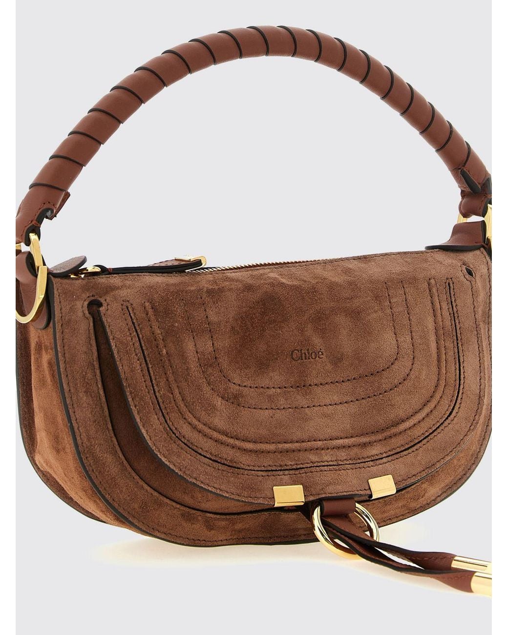 Chloé Brown ChloÉ Mini Suede And Leather Handbag With Braided Top Handle