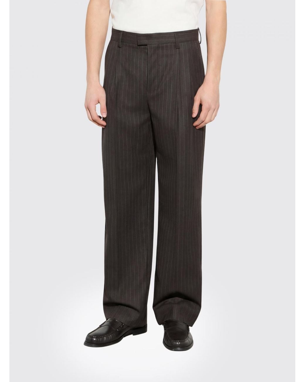 Paolo Pecora Black Pinstriped Gabardine Wide-Leg Tailored Trousers for men