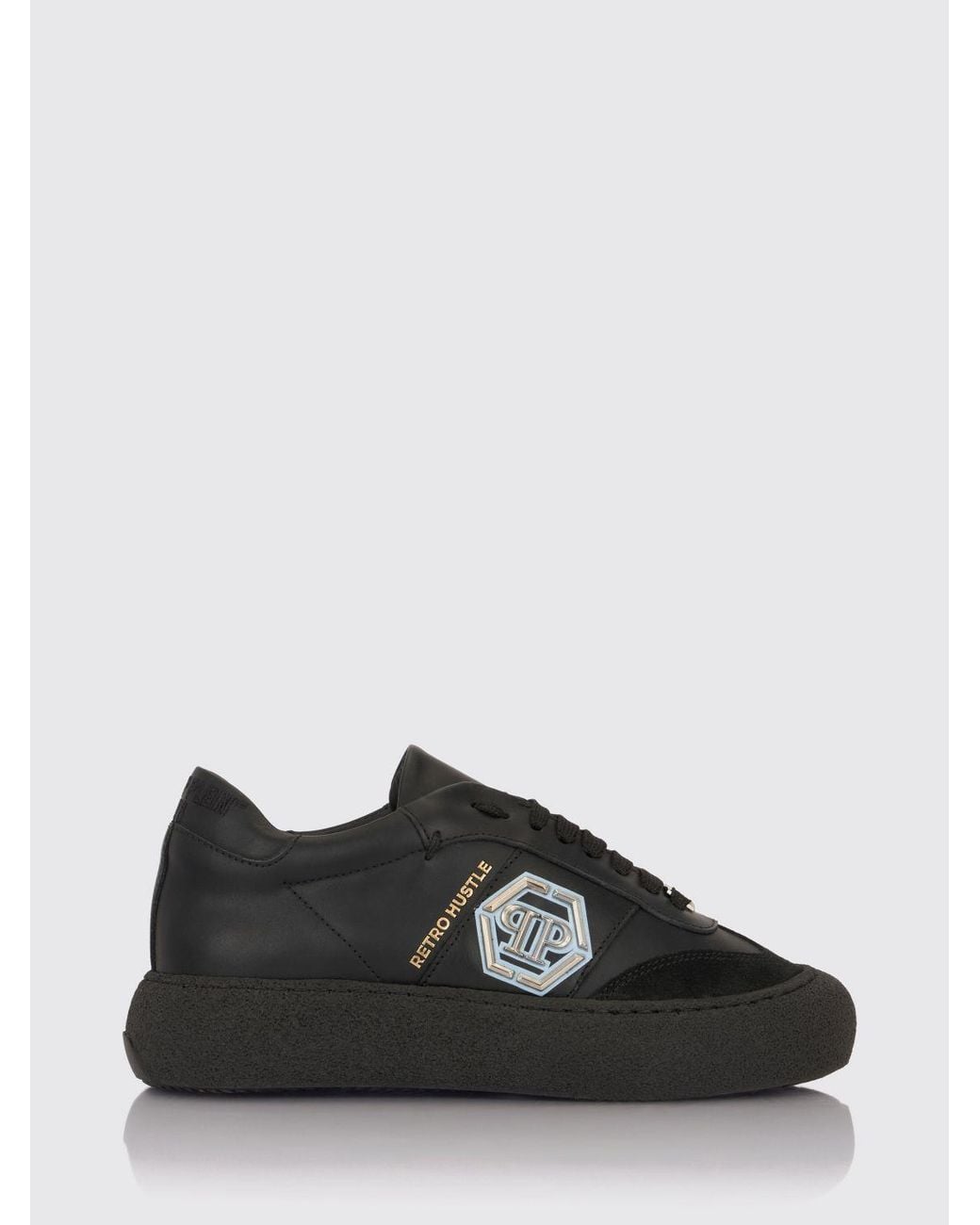 Philipp Plein Black Retro Hustle Monogram Leather Low-Top Trainers With Platform Sole for men