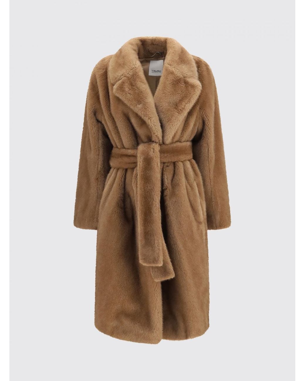 Max Mara Natural Faux Fur Robe Coat With Belt