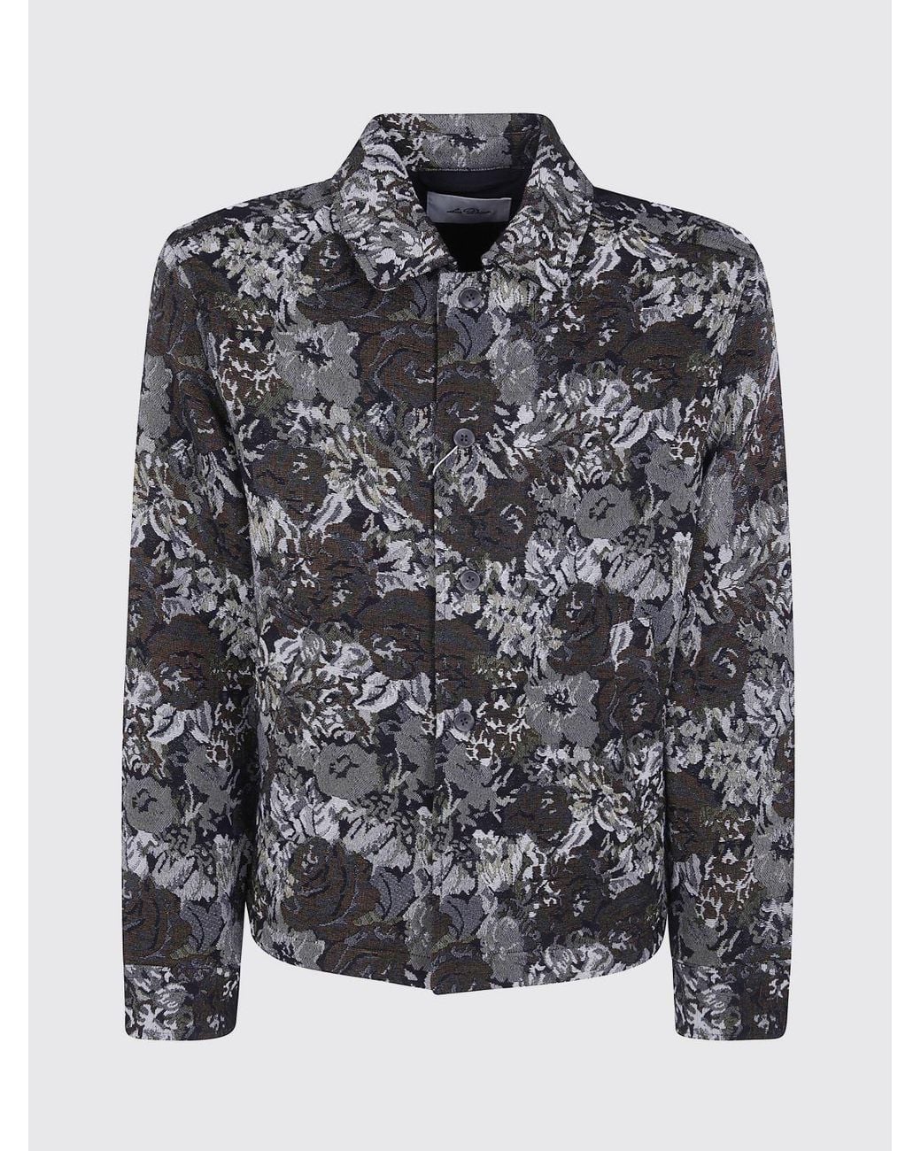 Les Deux Gray Floral Print Cotton Blend Shirt Jacket With A Classic Collar for men