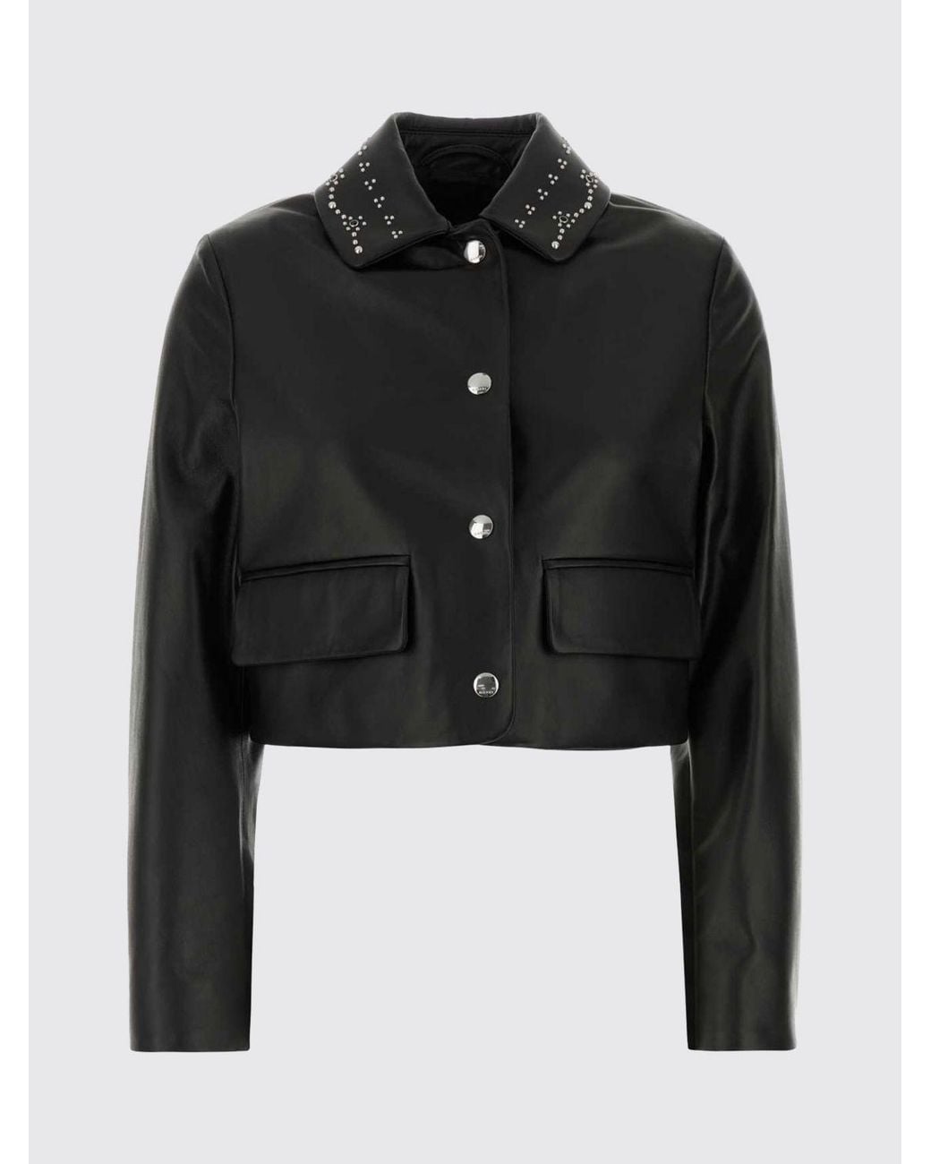 Marni Black Leather Shirt Jacket With Classic Collar And Studs