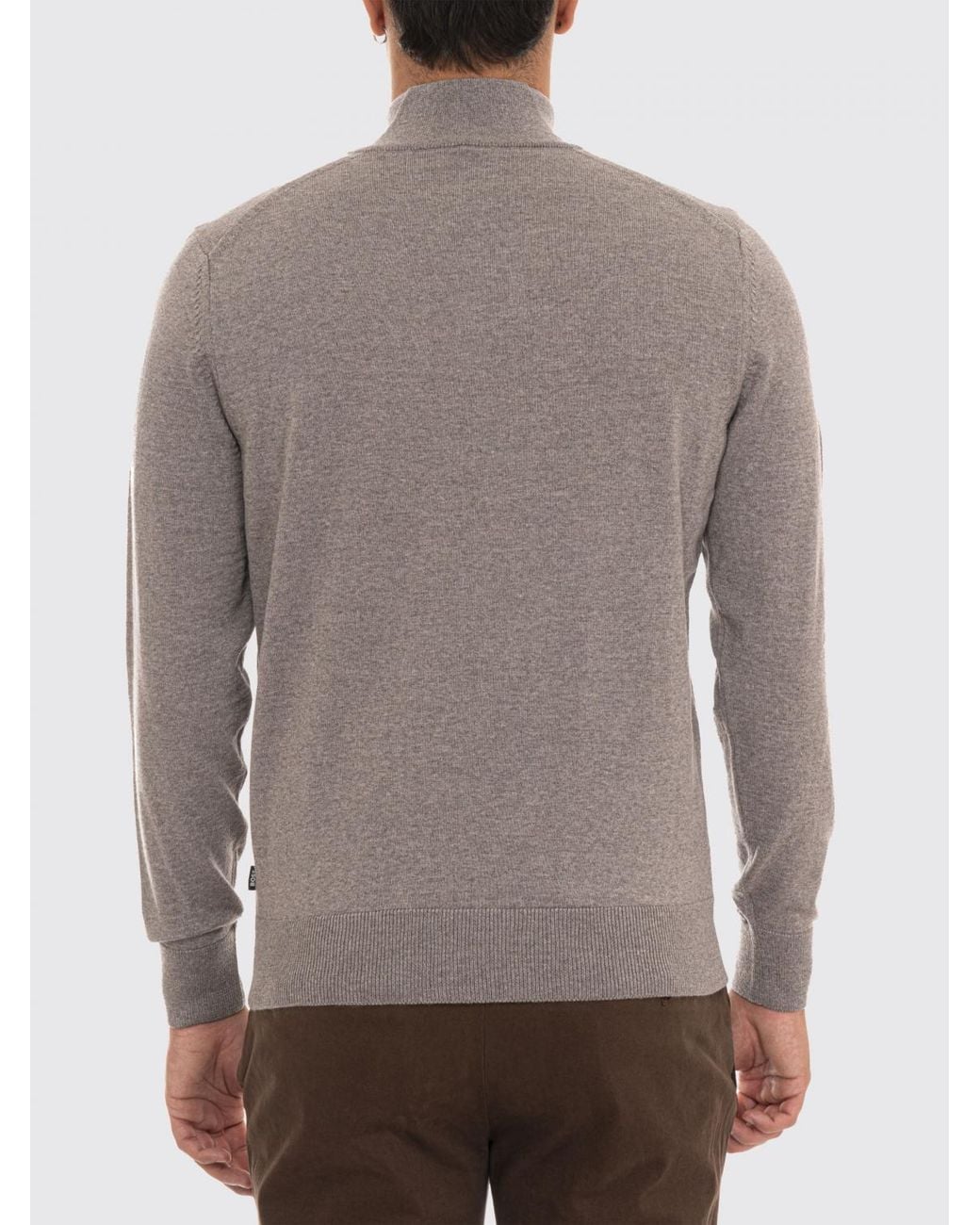 Boss Gray Pure Wool Half-Zip Turtleneck Jumper With Ribbed Hems for men
